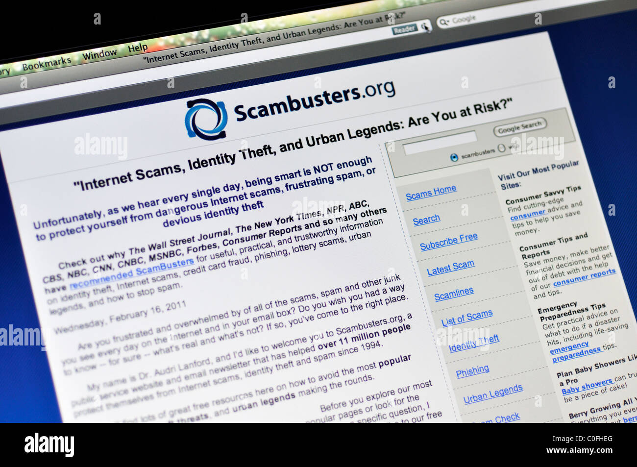 ScamBusters - Betrug und Betrug sehen website Stockfoto