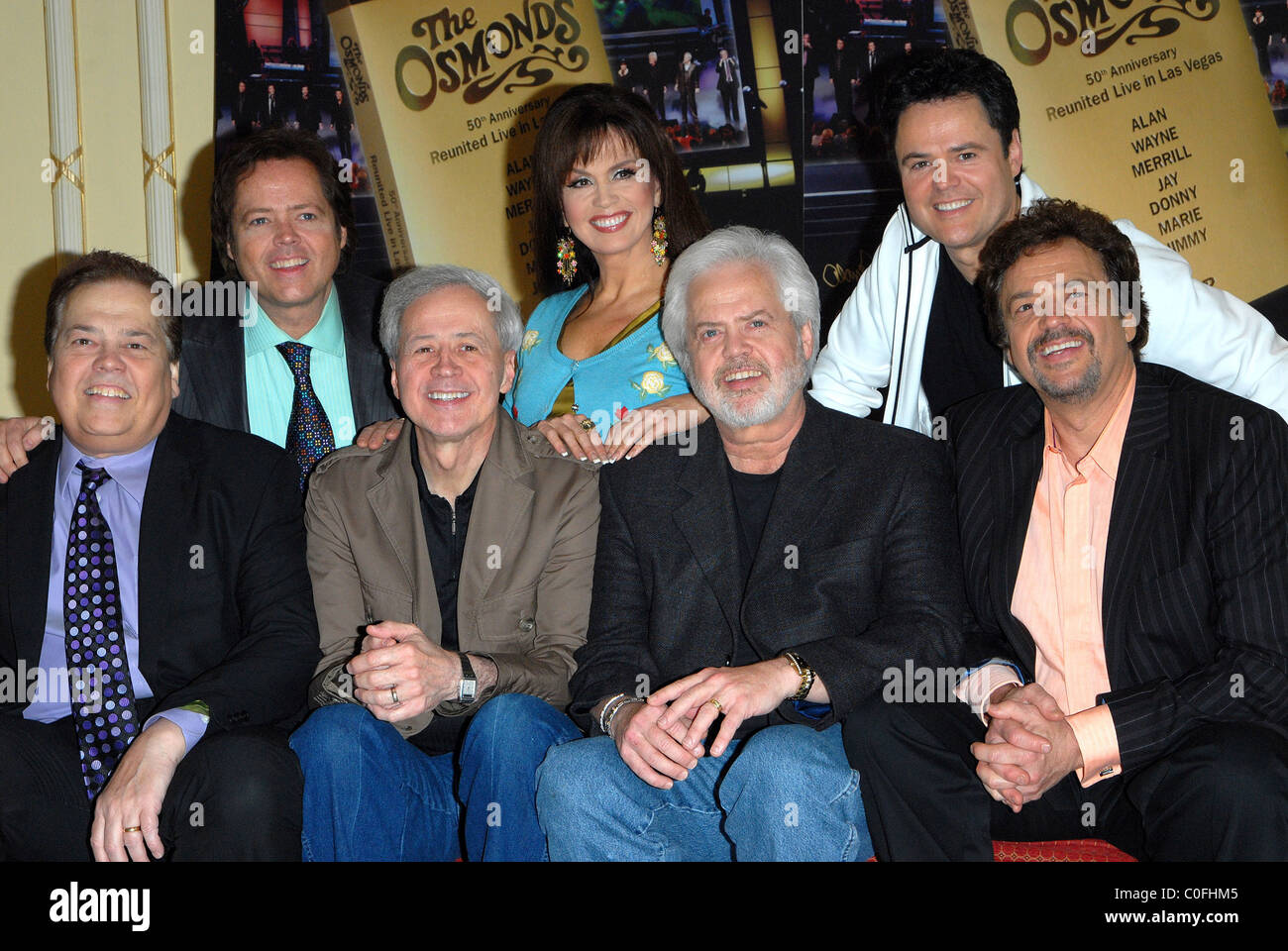 Jimmy Osmond, Marie Osmond Donny Osmond, Alan Osmond, Wayne Osmond, Merrill Osmond und Jay Osmond The Osmonds bei einem Fototermin zu Stockfoto