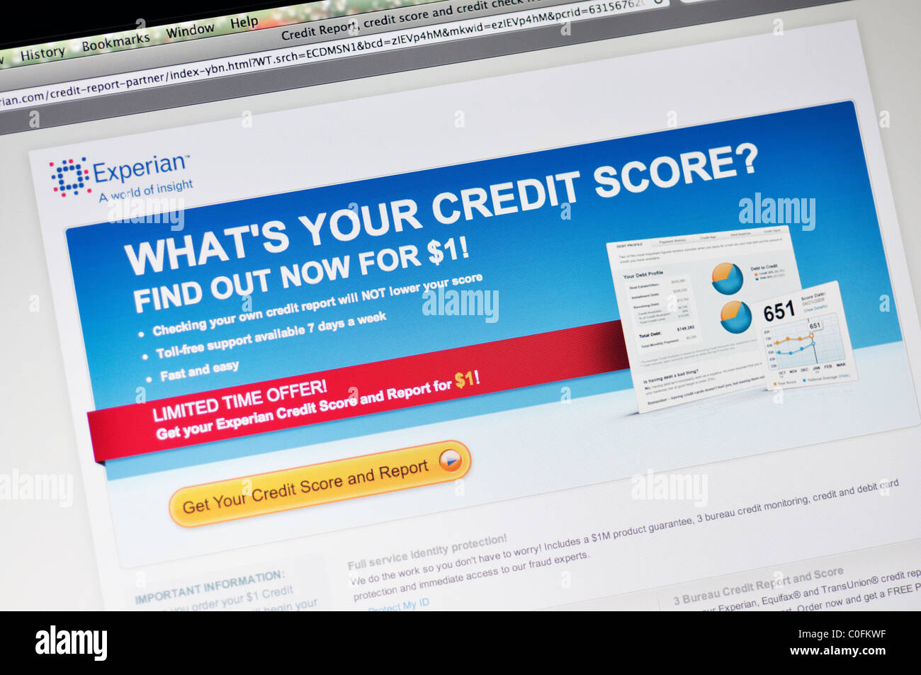 Experian - kostenlose Kredit-Bericht und Kredit-Score-Webseite Stockfoto