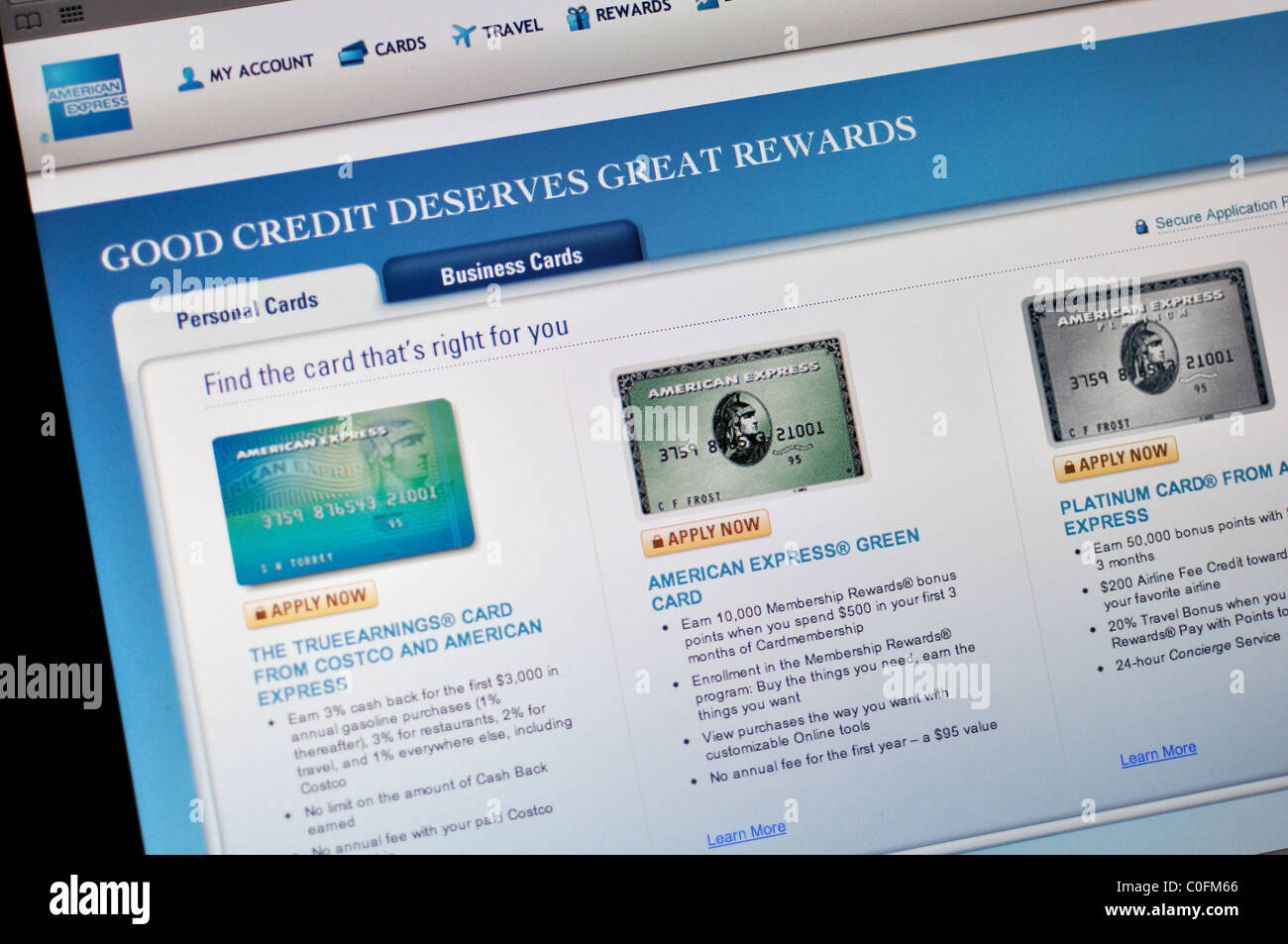 American Express Webseite Stockfoto