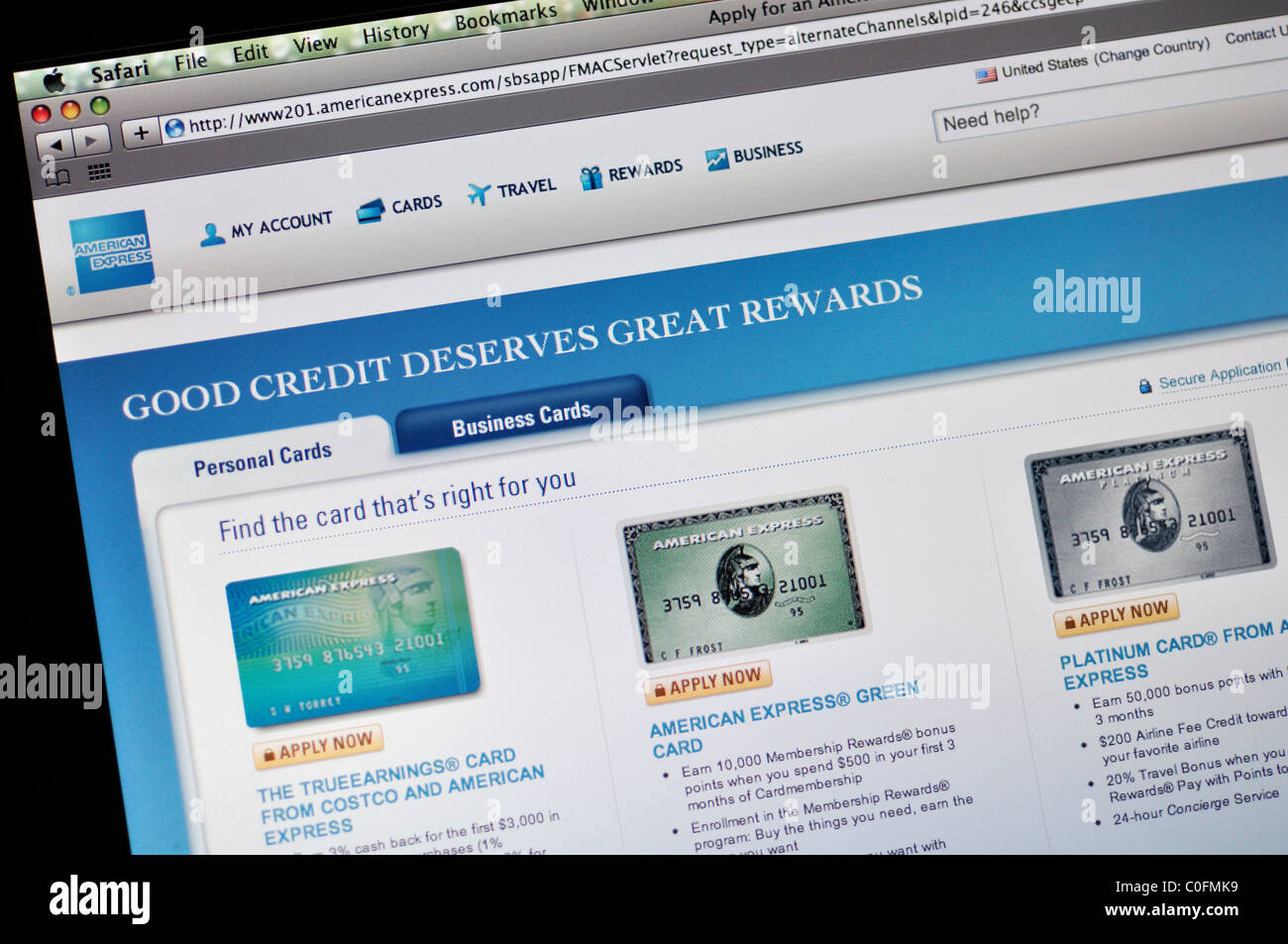 American Express Webseite Stockfoto