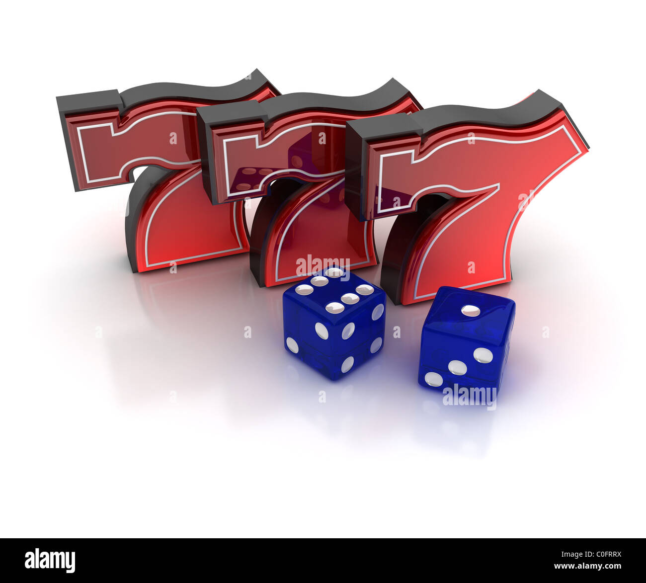 Glückszahl sieben und Würfel Stockfoto