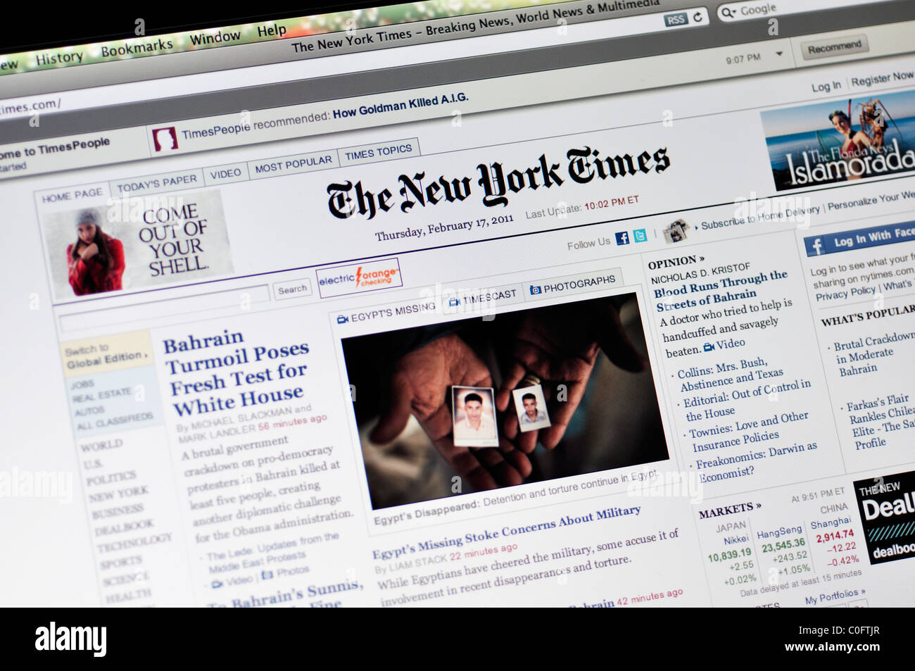 Die New York Times-website Stockfoto