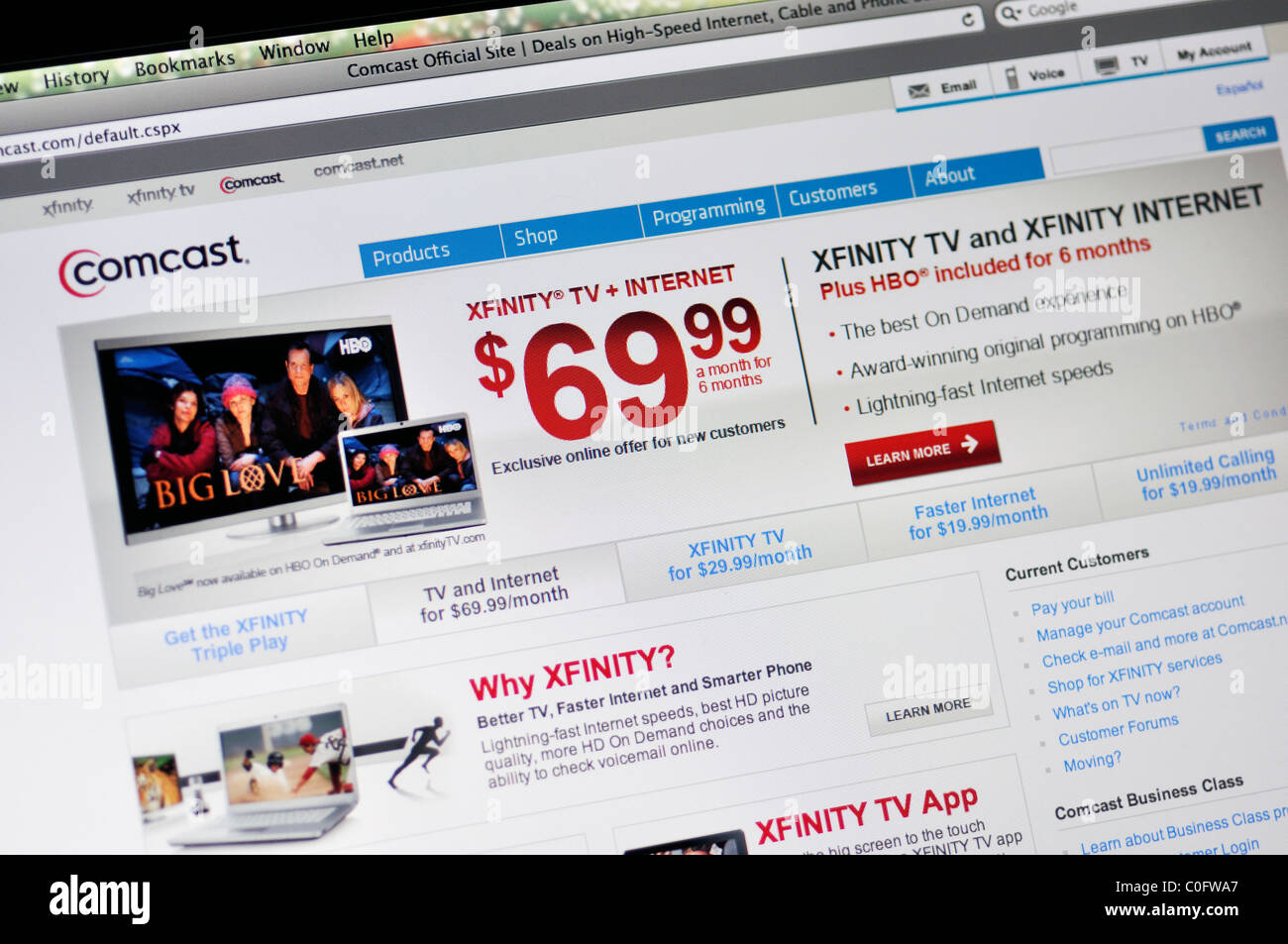 Comcast-Internet und Kabel-TV-Anbieter-website Stockfoto