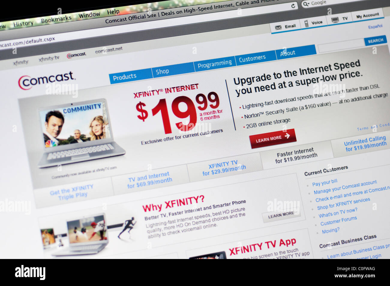 Comcast-Internet und Kabel-TV-Anbieter-website Stockfoto