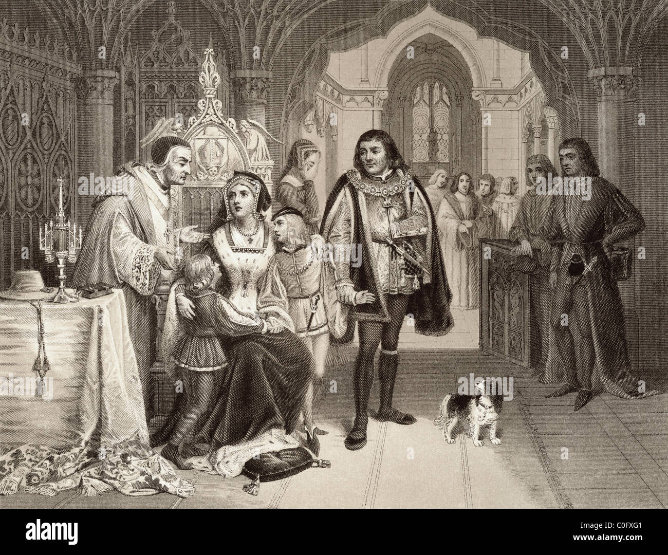 Die Söhne von Edward IV, Edward V von England und sein Bruder Richard of Shrewsbury, 1. Duke of York, getrennt von ihrer Mutter. Stockfoto