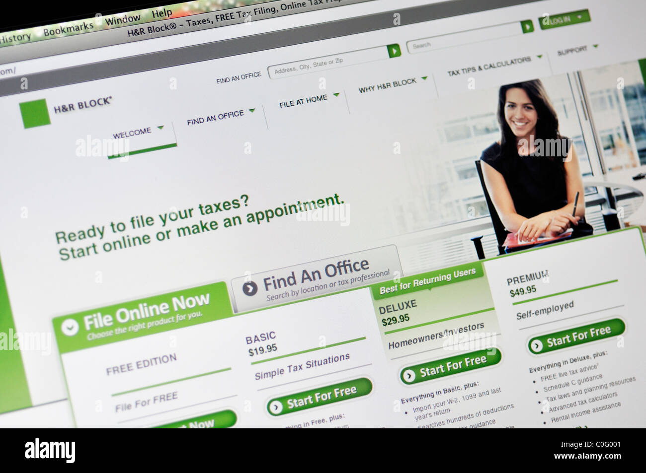 H & R Block Steuer Vorbereitung Webseite Stockfoto