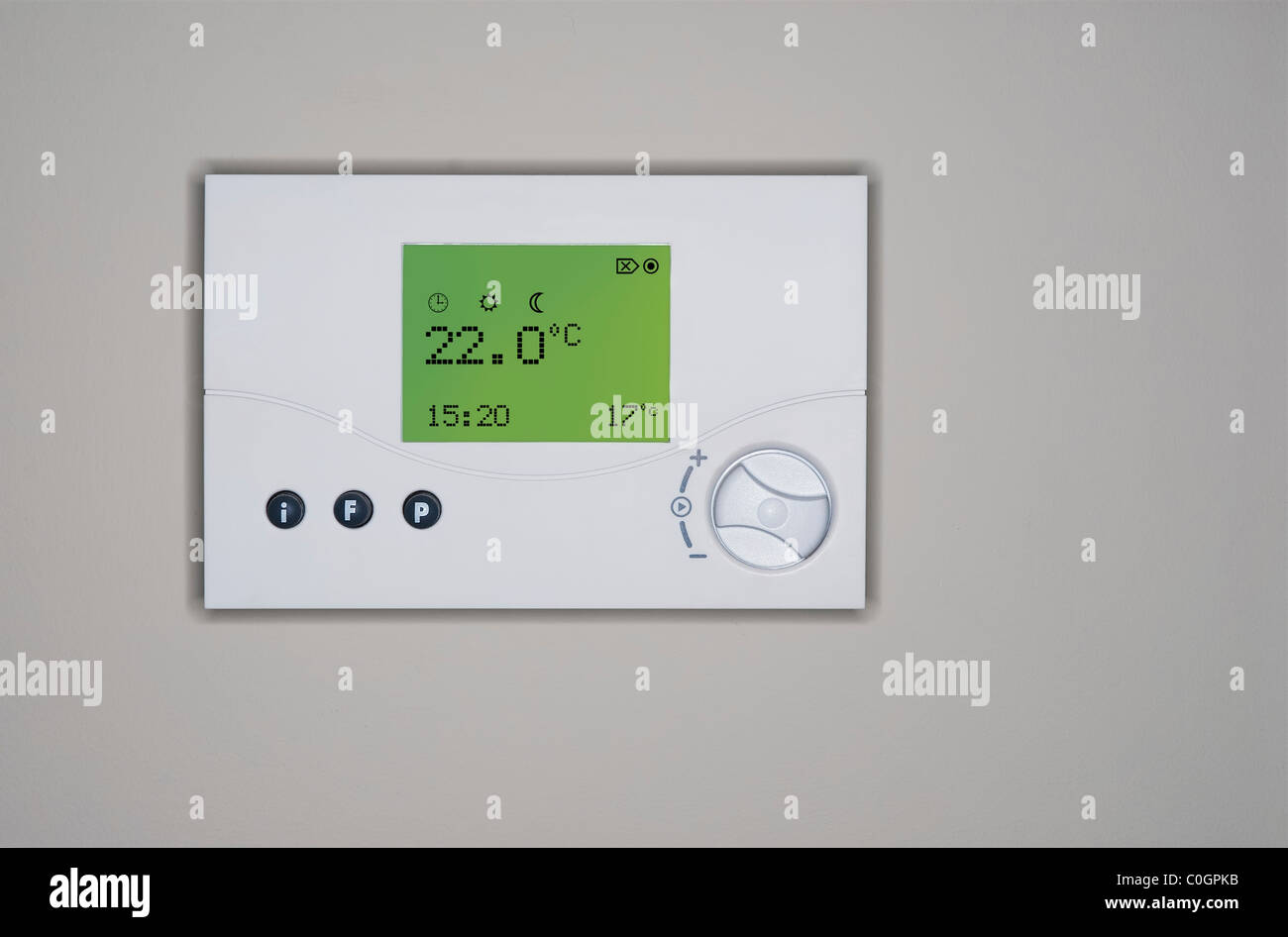 Programmierbare digitale Zentralheizung Raumthermostat Stockfoto