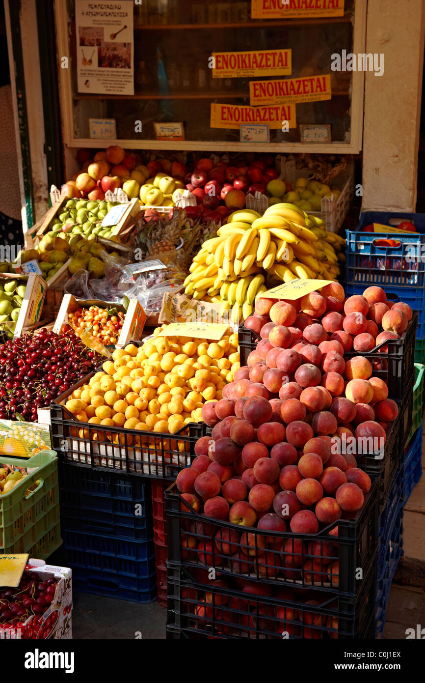 Obst-Shop in der Altstadt von Korfu, griechische Ionische Inseln Stockfoto