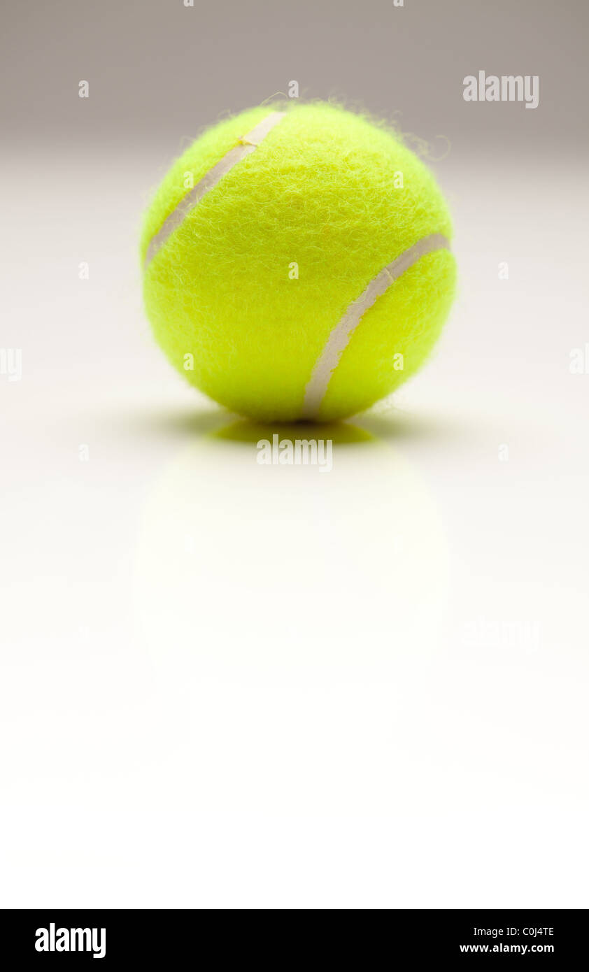 Einzelne Tennisball mit leichten Reflexion über einen abgestuften Hintergrund. Stockfoto