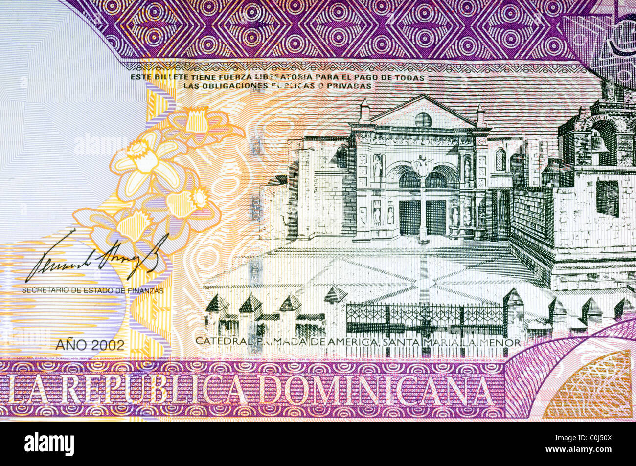 Dominikanische Republik 50-Peso-Banknote hautnah Stockfoto