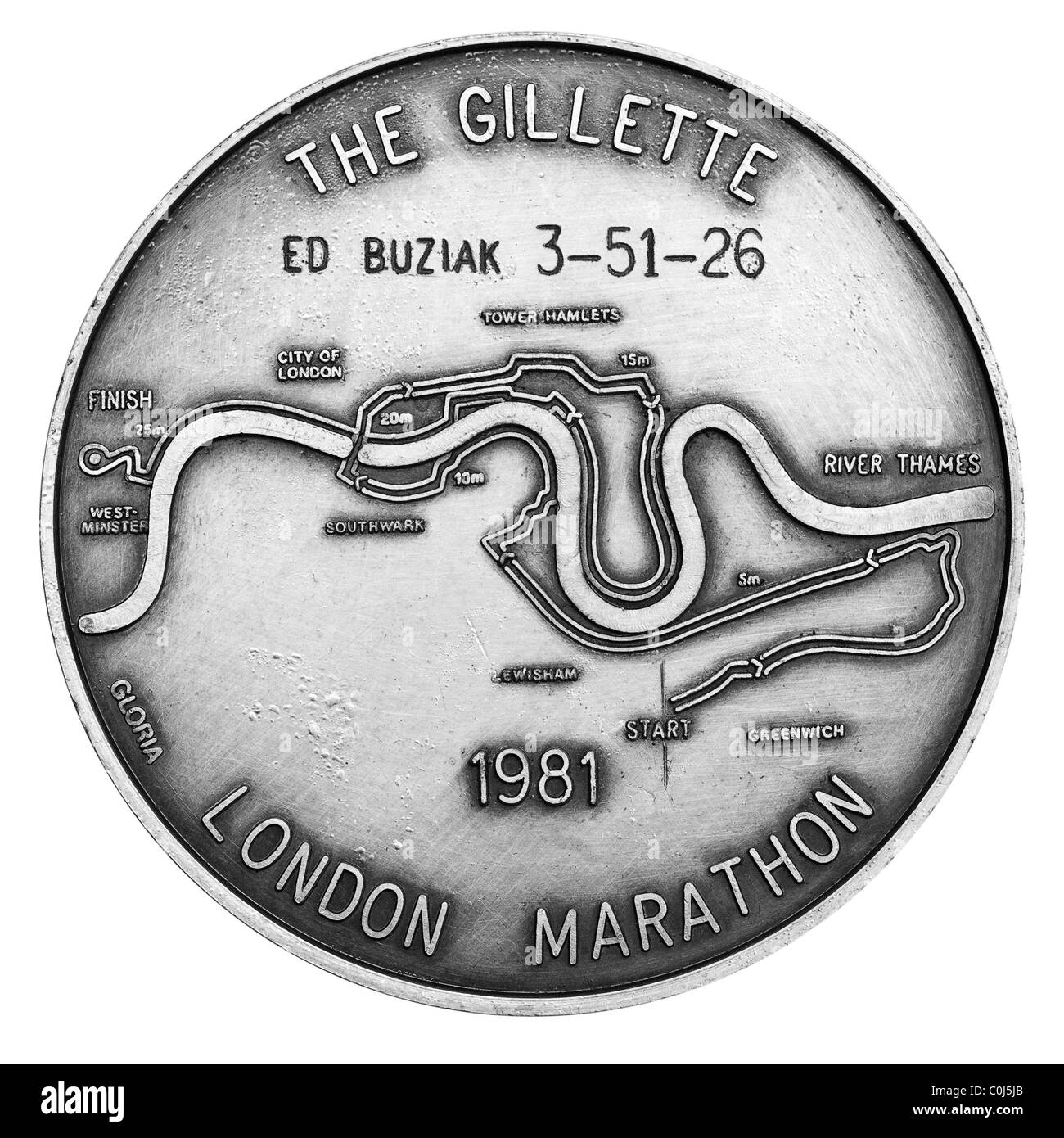 1981 der Gillette London Marathon Finisher Medaille - UK. Stockfoto