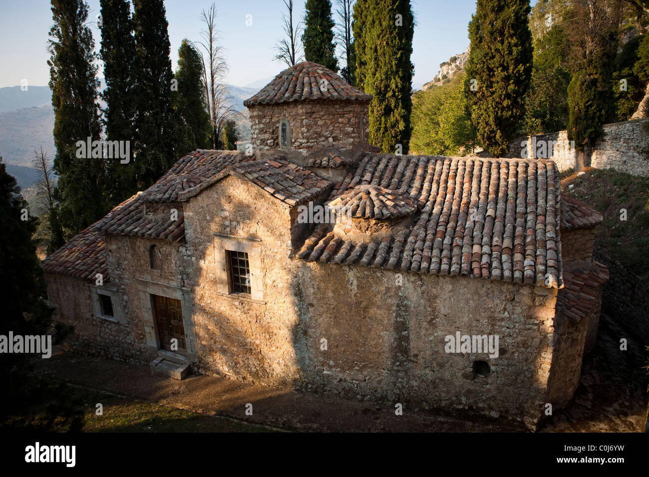 Traditionelle Gebäude aus Stein Landschaft, Griechenland. Stockfoto