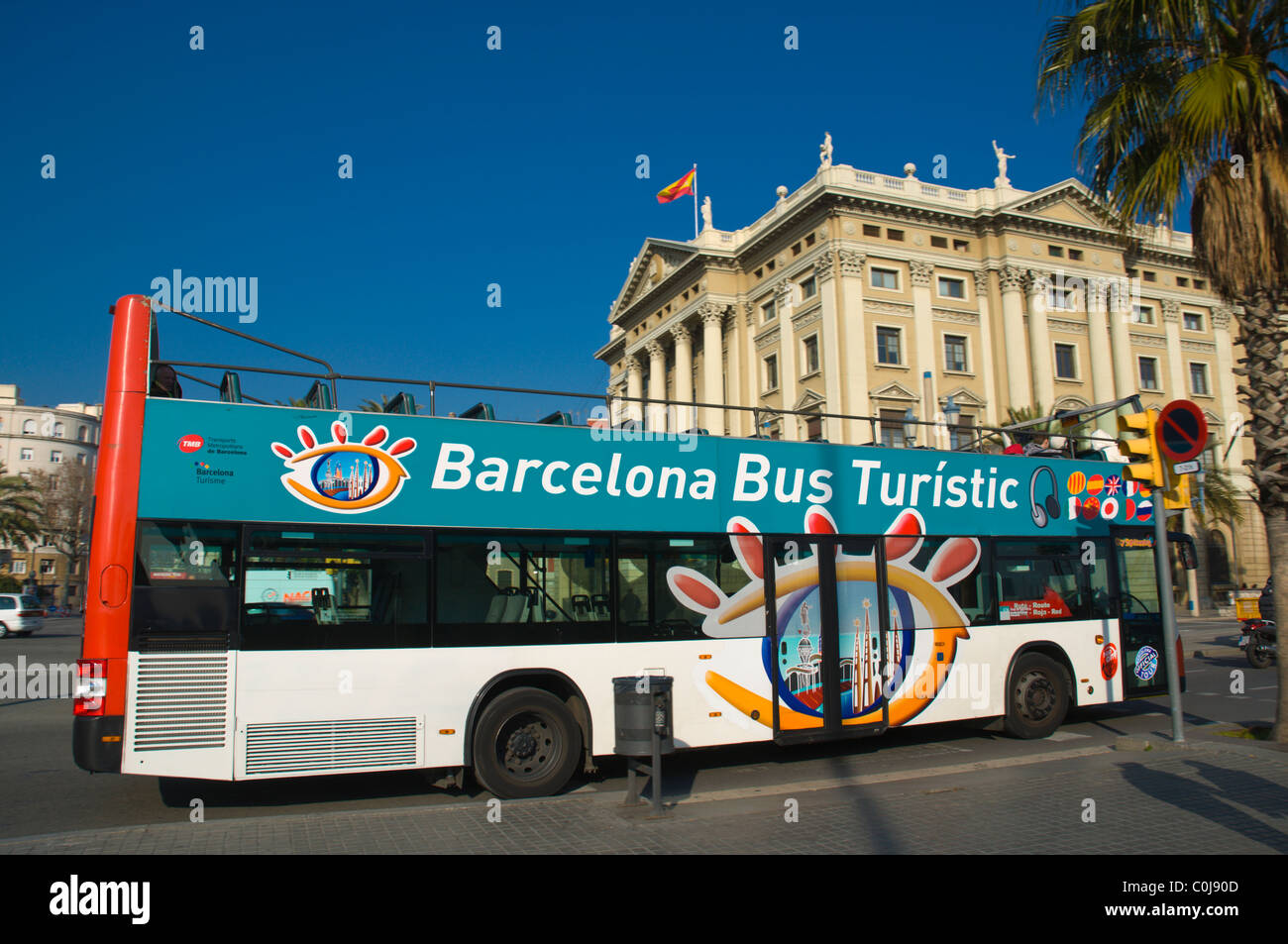 Barcelona Bus Touristic öffnen Top-Tour-Bus am Plaça Portal De La Pau quadratischen zentralen Barcelona Catalunya Spanien Europa Stockfoto