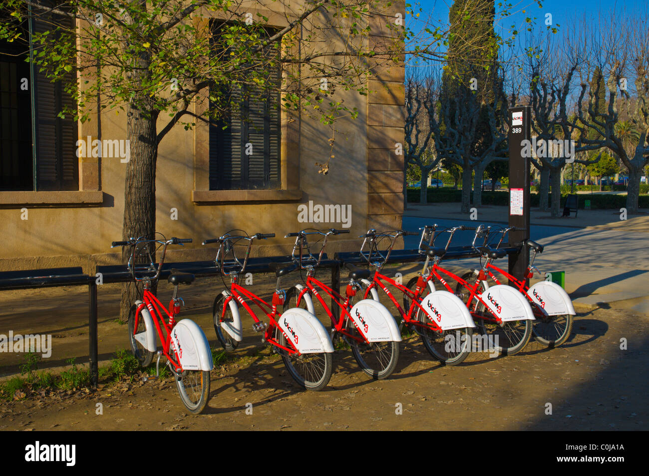 Bicing Fahrradständer Schema Fahrrad-Parc De La Ciutadella park central Europe in Barcelona Catalunya Spanien Stockfoto