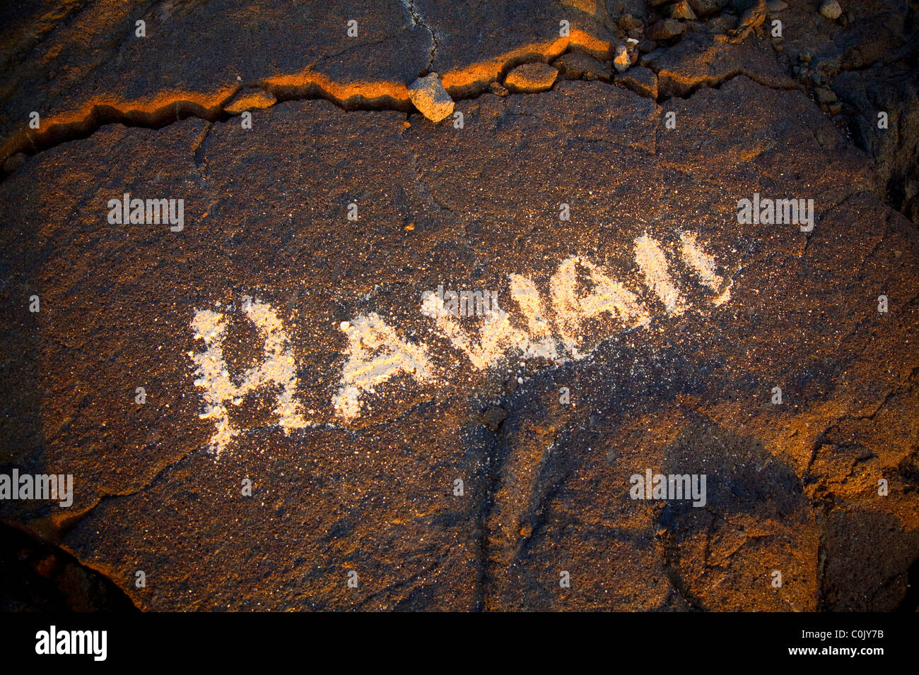 Hawaii anmelden Sand auf Lavastein, Makalawena Strand, Kekaha Kai State Park, Kona, Insel Hawaii, Hawaii Stockfoto