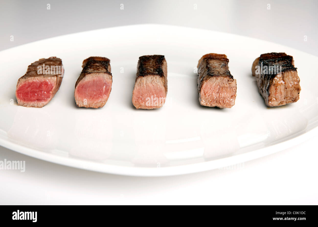 Beef Steak selten gut gemacht auf einem Teller. Stockfoto