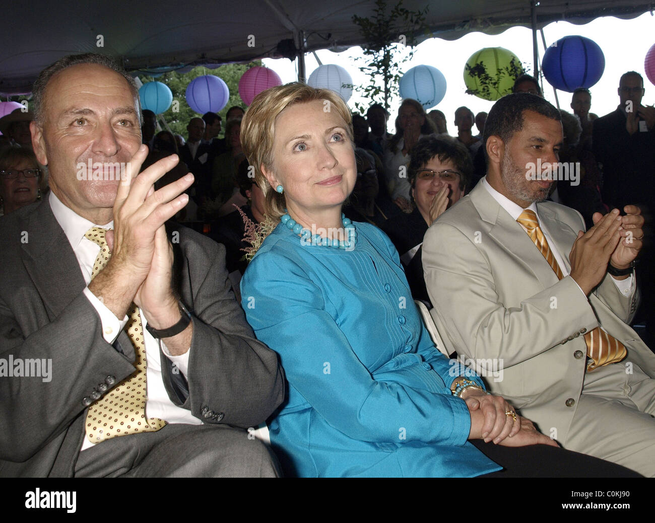Senator Charles Schumer, Senatorin Hillary Clinton, Gouverneur David Patterson bei einem Empfang von Bürgermeister Bloomberg zu Ehren Stockfoto