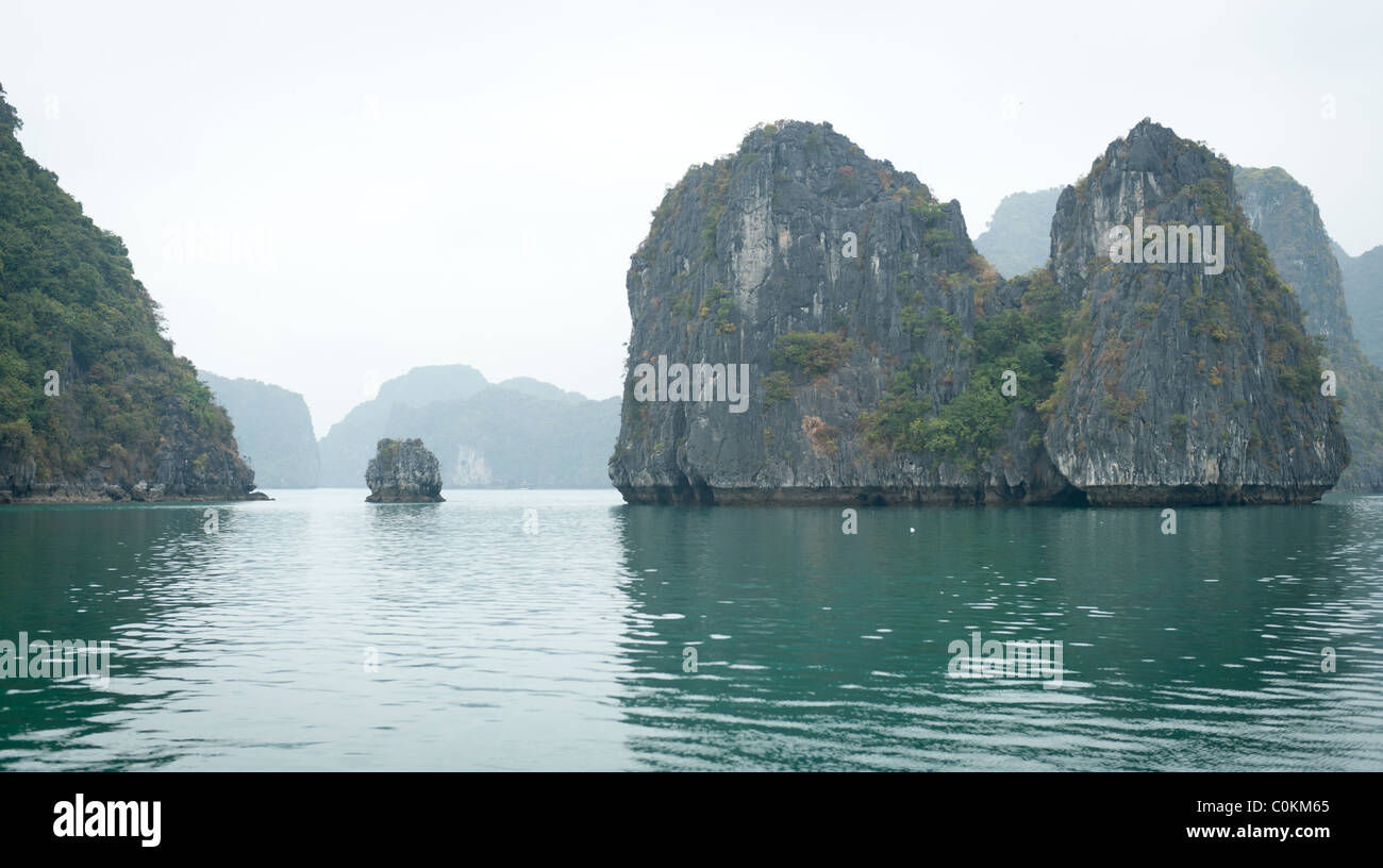 Kalkstein-Formationen der Halong-Bucht (Ha Long Bay) von Vietnam. Stockfoto