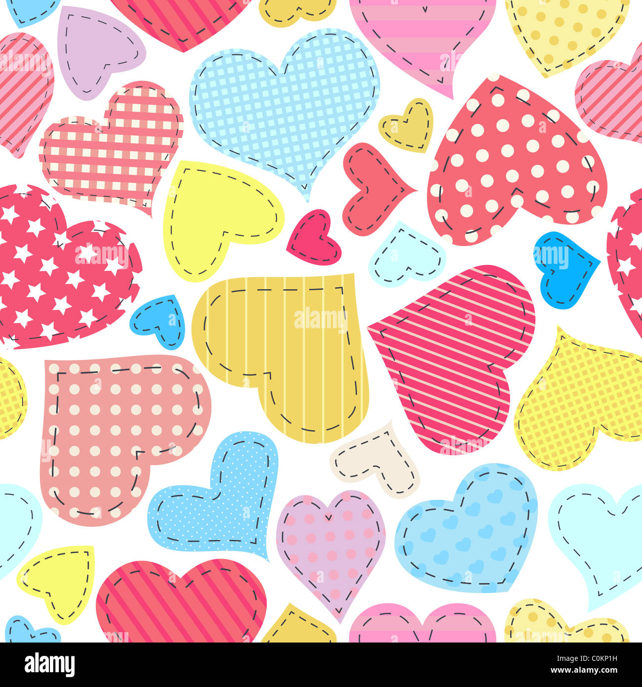 Nahtlose Muster aus Patchwork-Herzen Stockfoto