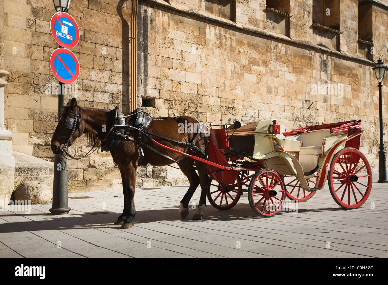 Pferdekutsche auf Parkplatz, Mallorca, Spanien Stockfoto