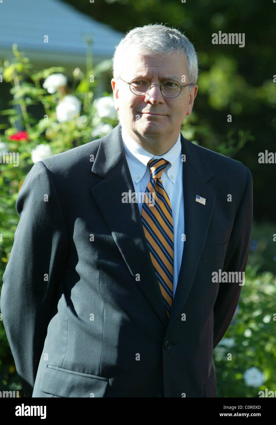 Josh Bolten in einer gemeinsamen Presse-Ocnference zwischen dem Präsidenten der Vereinigten Staaten von Amerika und seinem kolumbianischen Amtskollegen Stockfoto