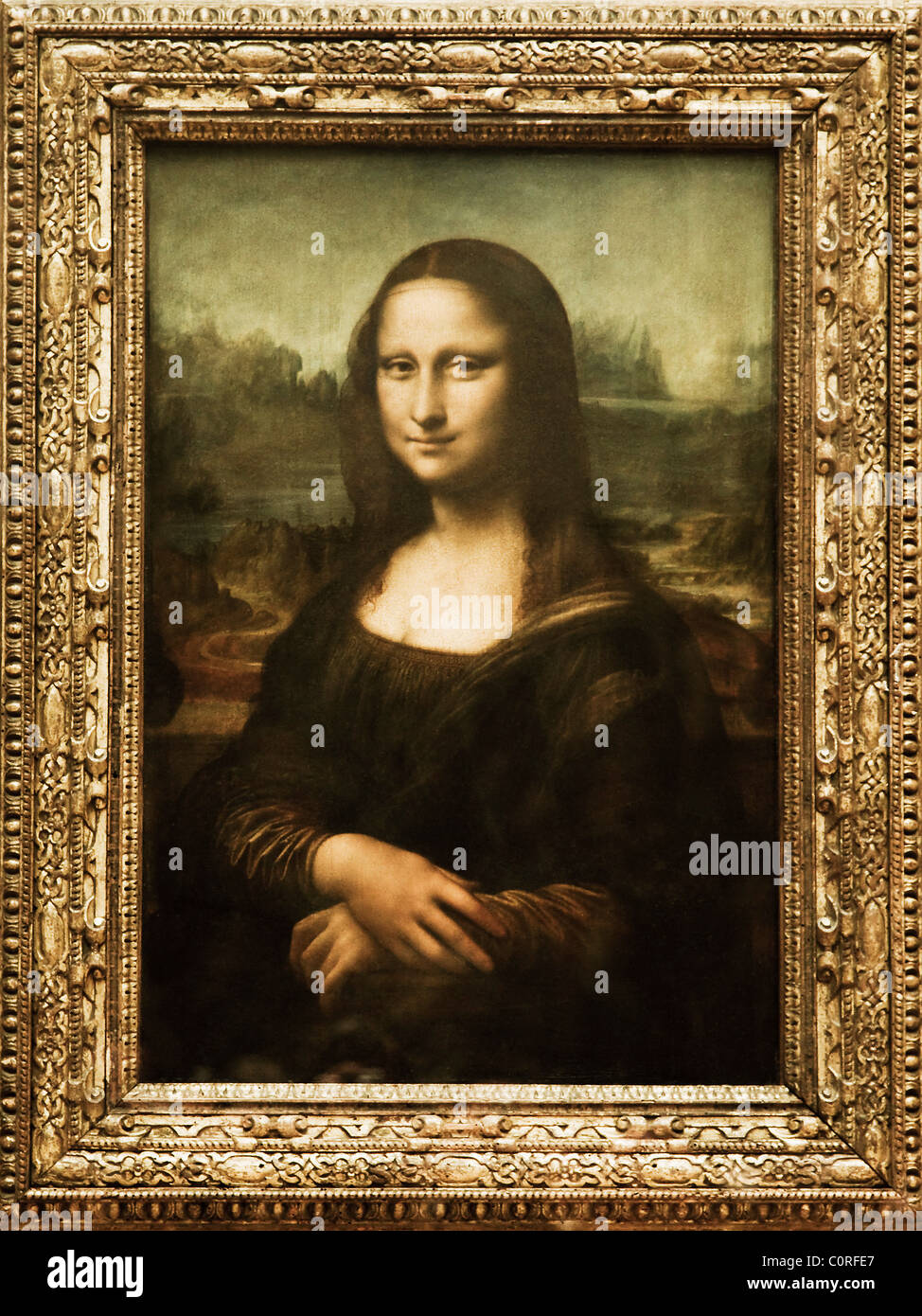 Mona Lisa Gemälde in einem Museum, Musée Du Louvre, Paris, Frankreich Stockfoto