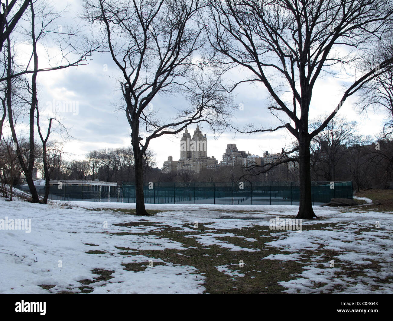 Schneeschmelze im Central Park von New York Stockfoto