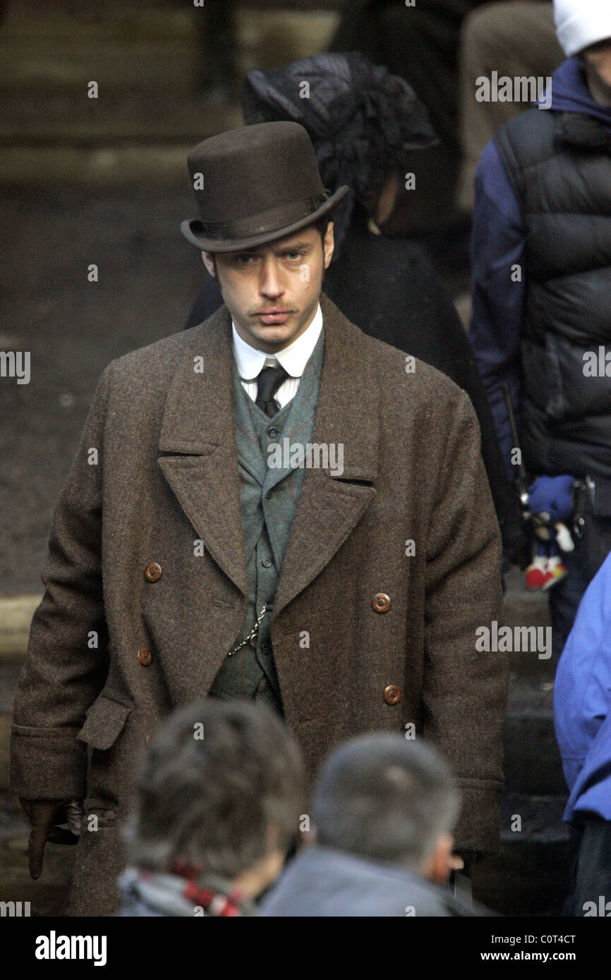 Jude Law Dreharbeiten am Set von Sherlock Holmes London, England - 21.12.08 Stockfoto