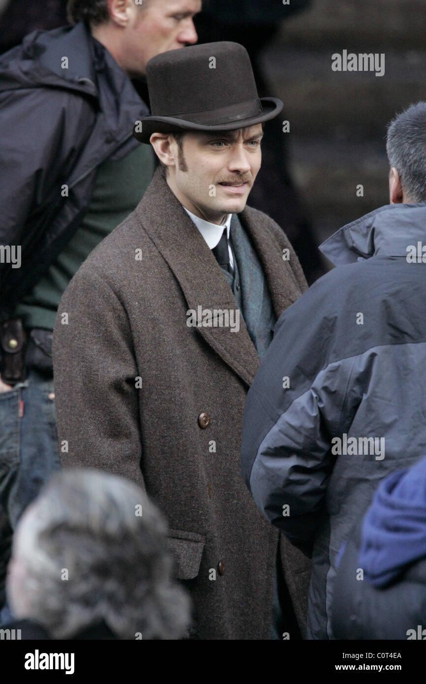 Jude Law Dreharbeiten am Set von Sherlock Holmes London, England - 21.12.08 Stockfoto