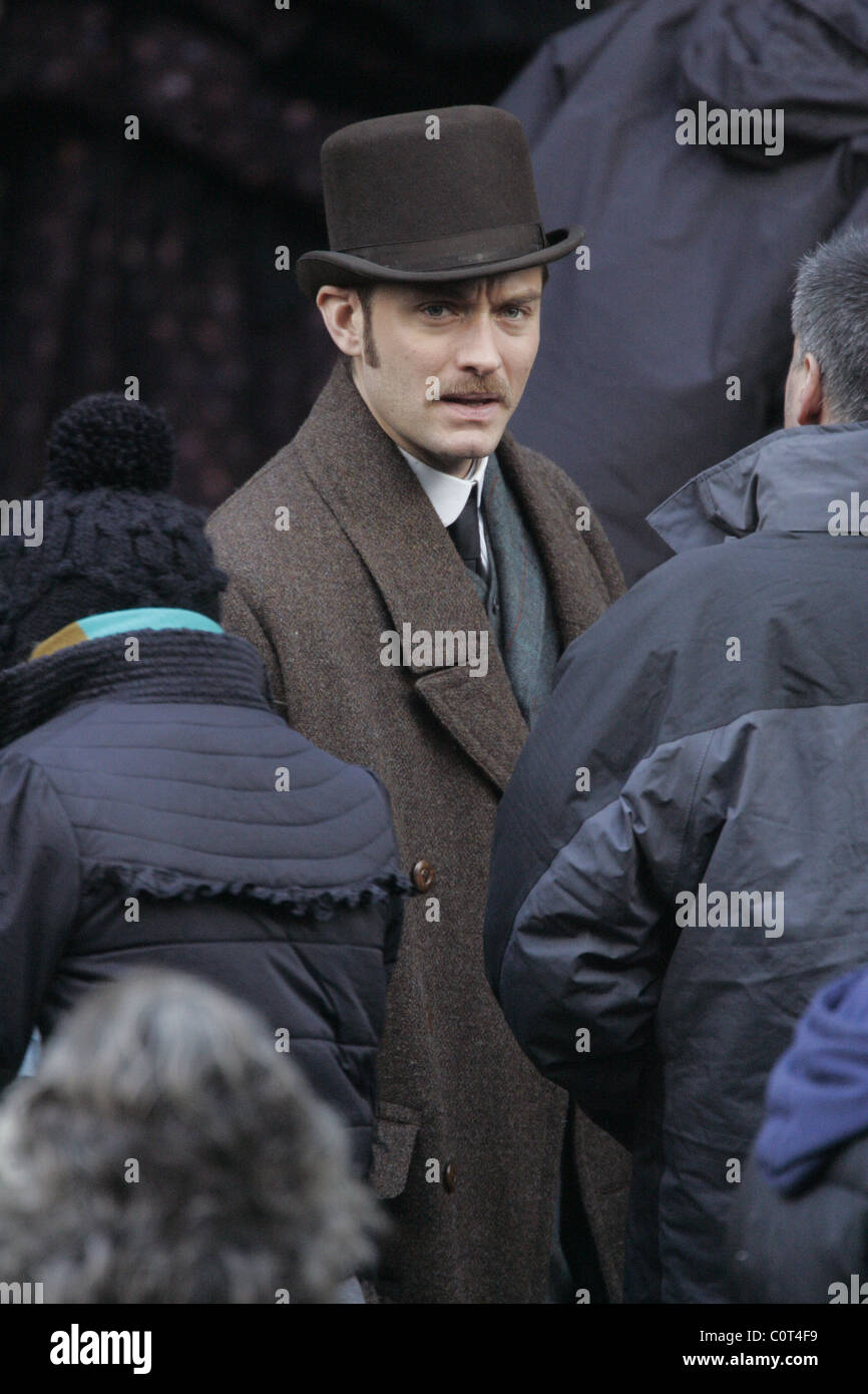 Jude Law Dreharbeiten am Set von Sherlock Holmes London, England - 21.12.08 Stockfoto