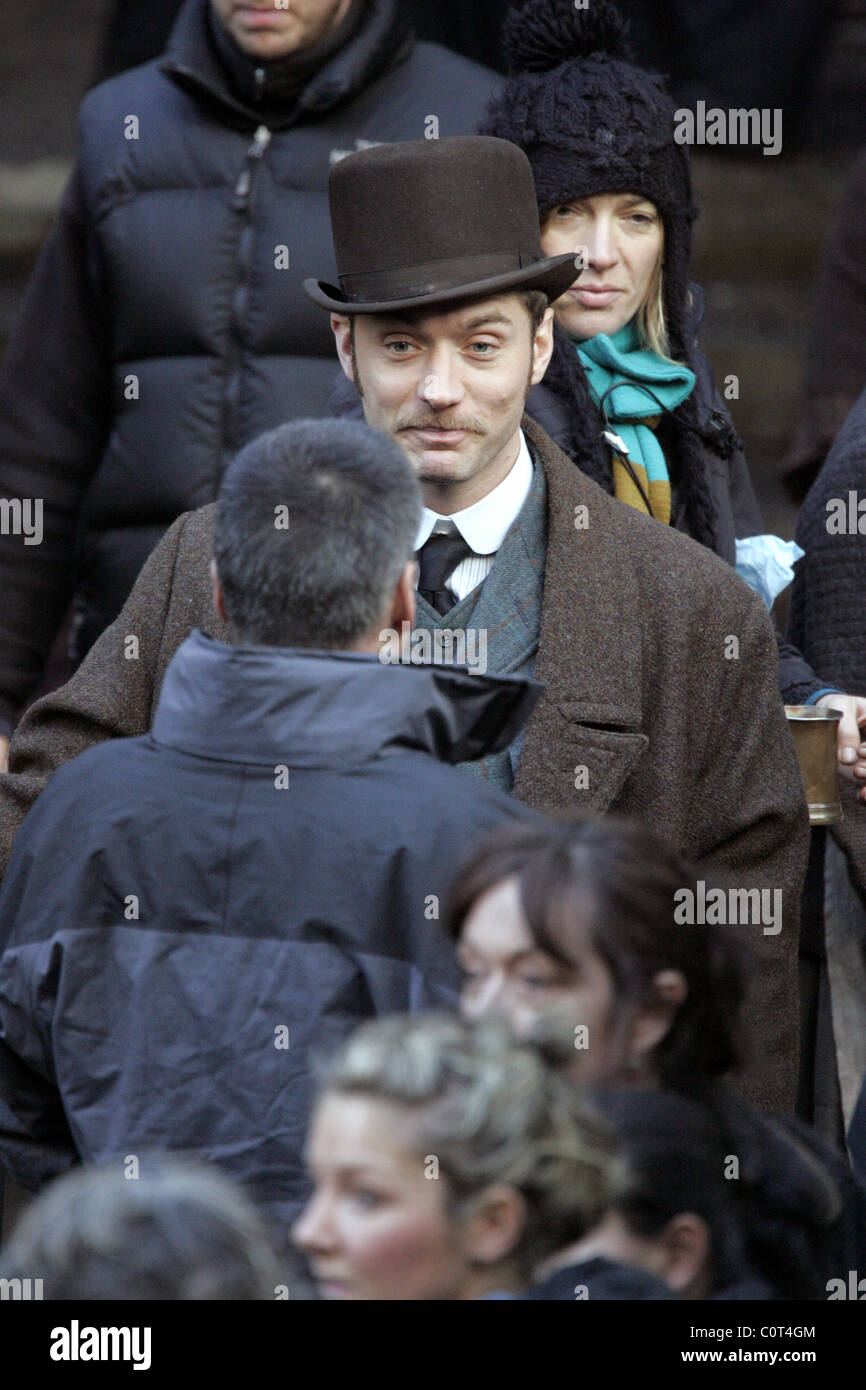 Jude Law Dreharbeiten am Set von Sherlock Holmes London, England - 21.12.08 Stockfoto