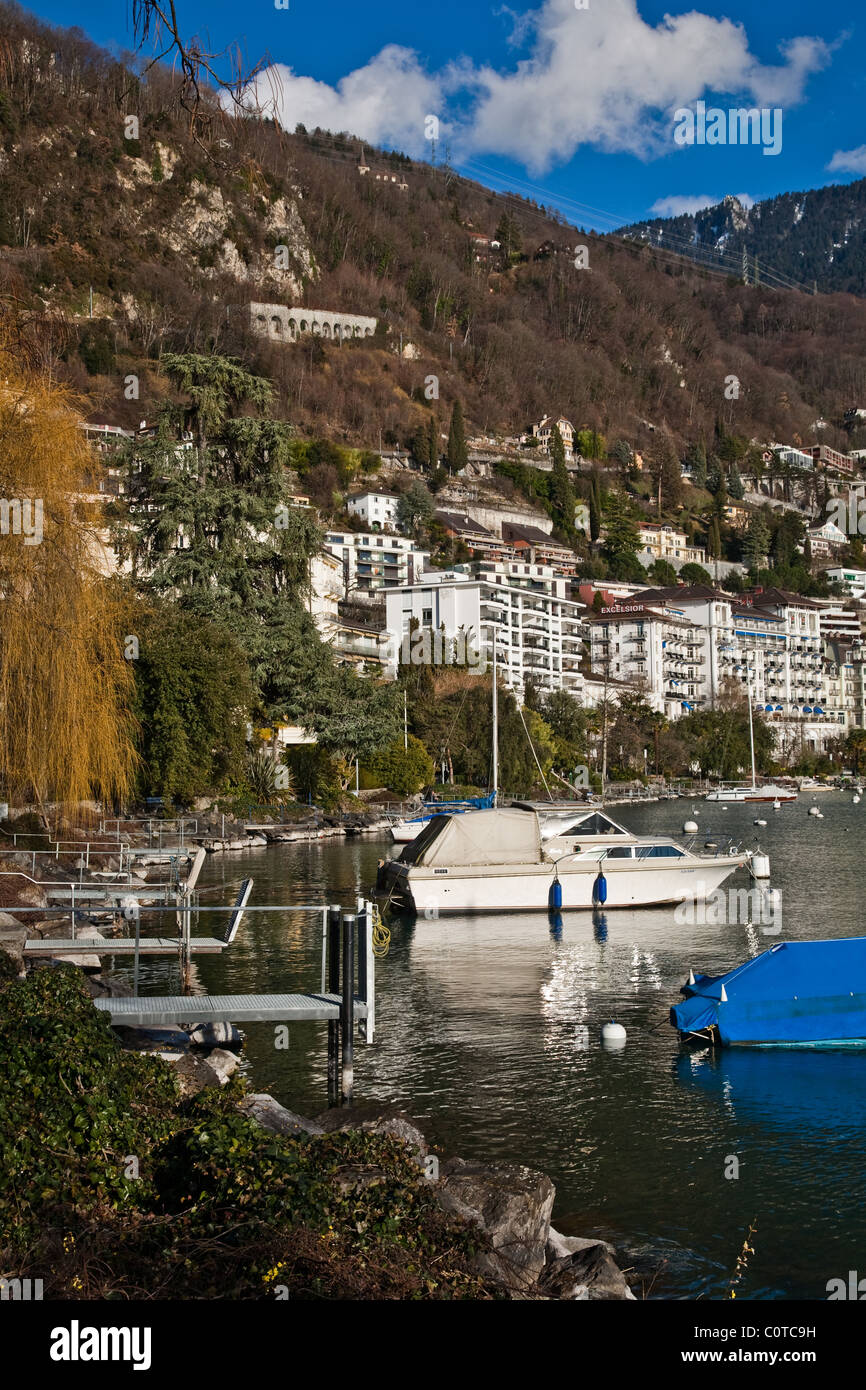 Ein Blick auf die Wohn-Abschnitt von Montreux, am Genfer See, Schweiz Stockfoto