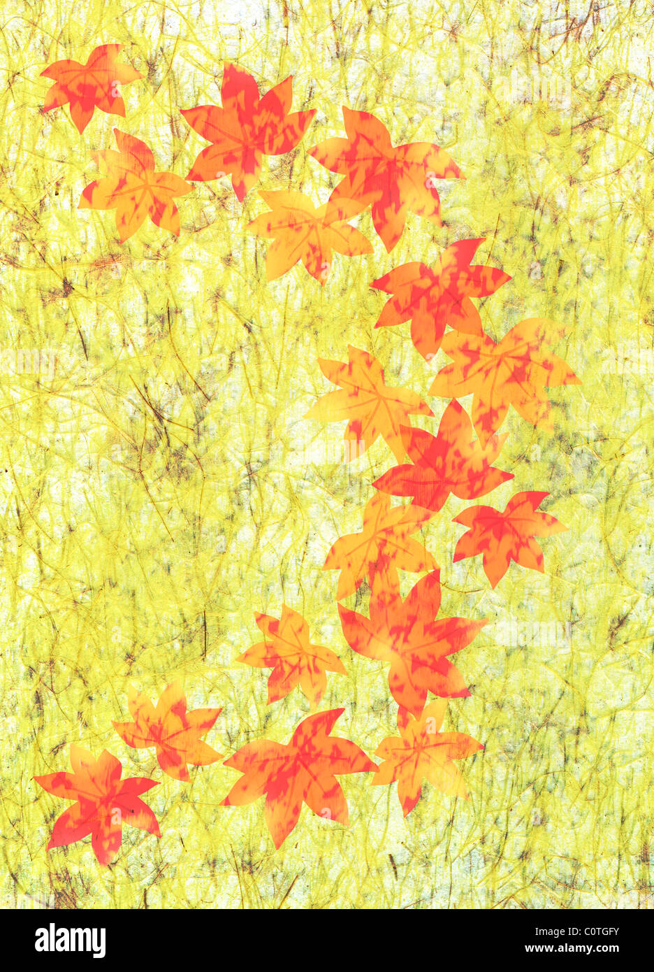 Rote Blätter auf gelben Hintergrund Stockfoto
