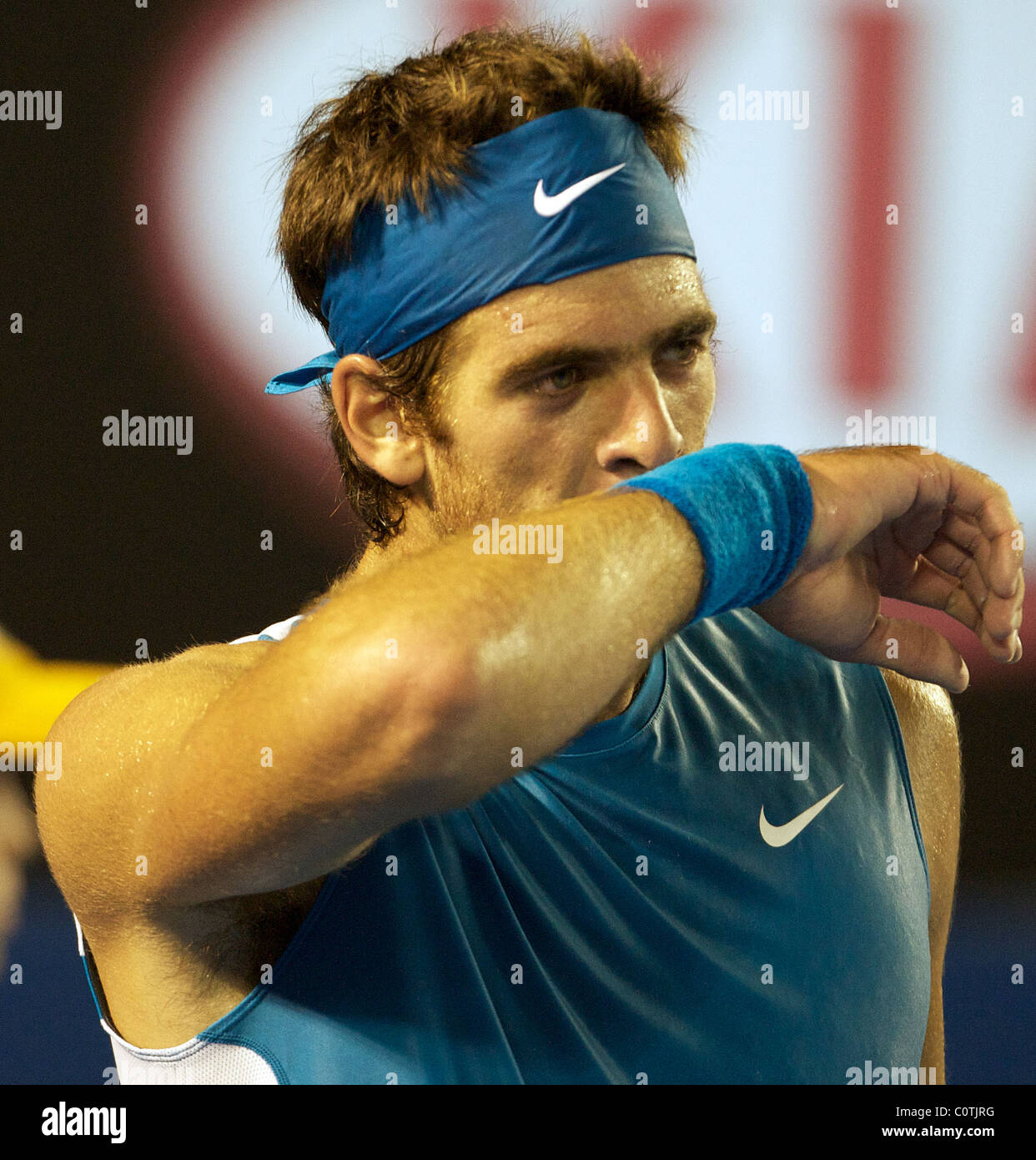 Juan Martin Del Potro, Argentinien, in Aktion bei den Australian Open Tennisturnier, Melbourne, Australien Stockfoto