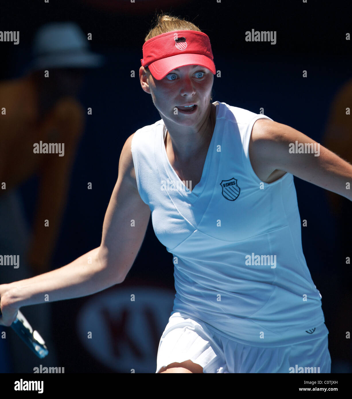 Vera Zvonareva, Russland, in Aktion während der Frauen Halbfinale bei den Australian Open Tennis Stockfoto