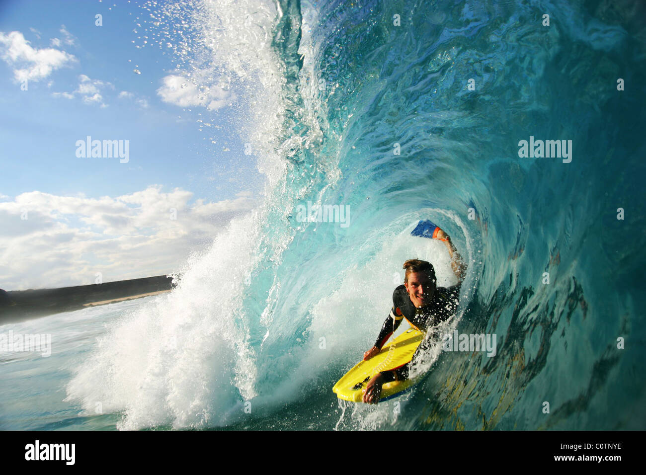 Fuerteventura (Spanien; Kanarische Inseln): Bodyboarden Stockfoto