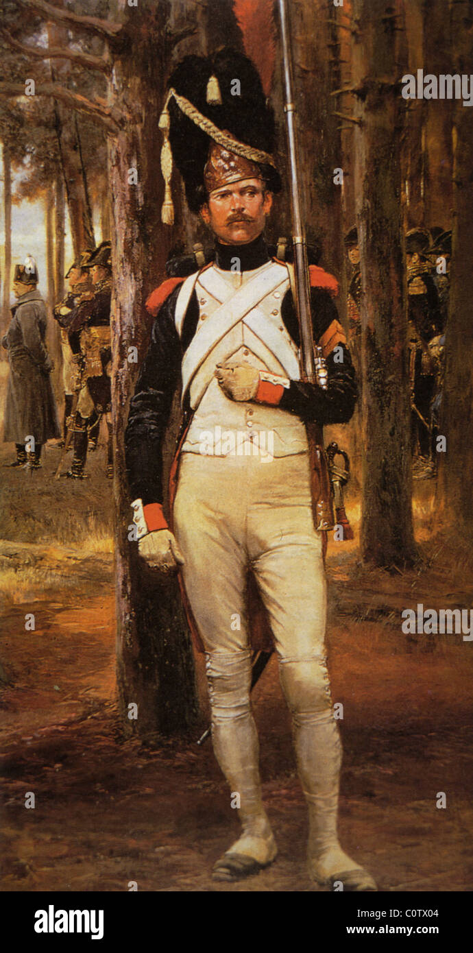 Napoleons Imperiale Garde ein Mitglied der alten Garde Napoleons auf der linken Seite Stockfoto