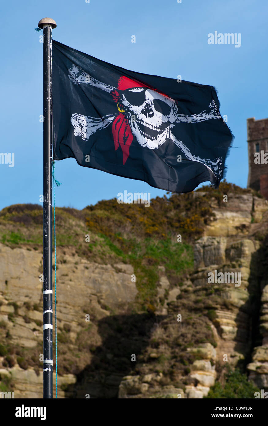 Piratenflagge Totenkopf Flagge Stockfoto
