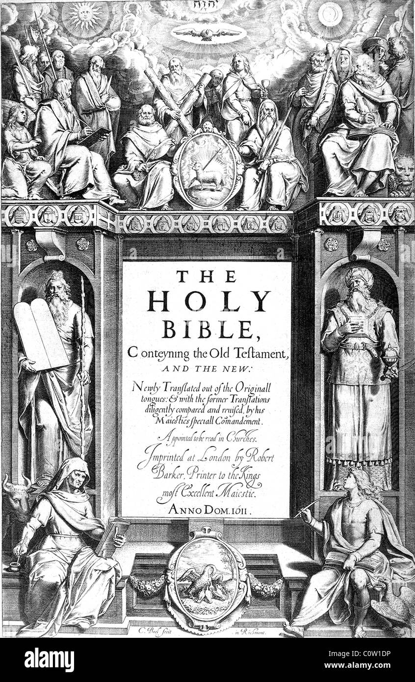 KING-JAMES-Bibel - Titelblatt der Erstausgabe 1611 zugelassen Stockfoto
