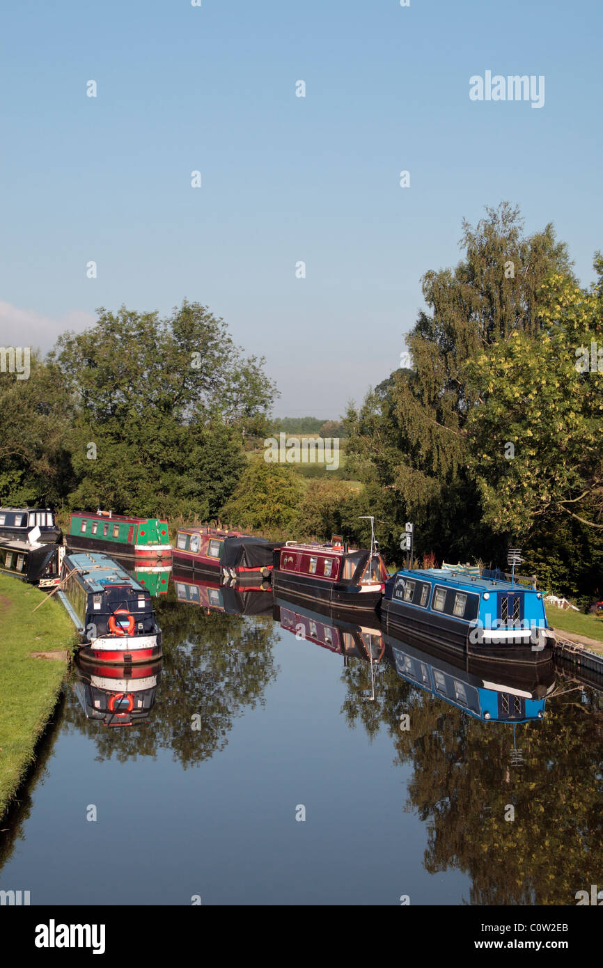 Kanal Boote auf dem Kanal Willington, in der Nähe von Burton, Derbyshire, UK. Stockfoto
