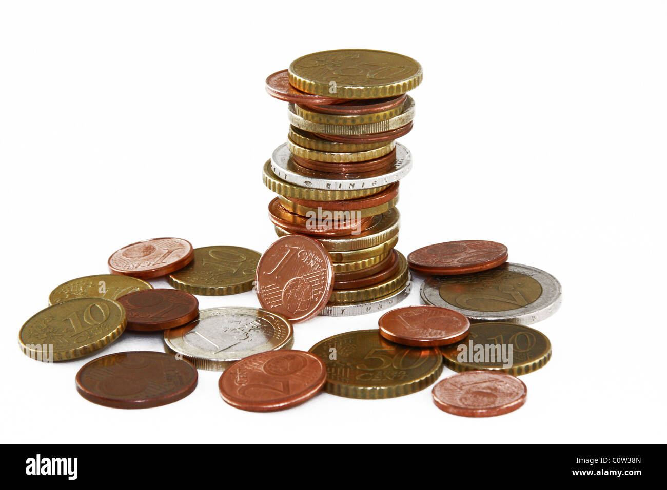 Haufen von Euro-Münzen Stockfoto