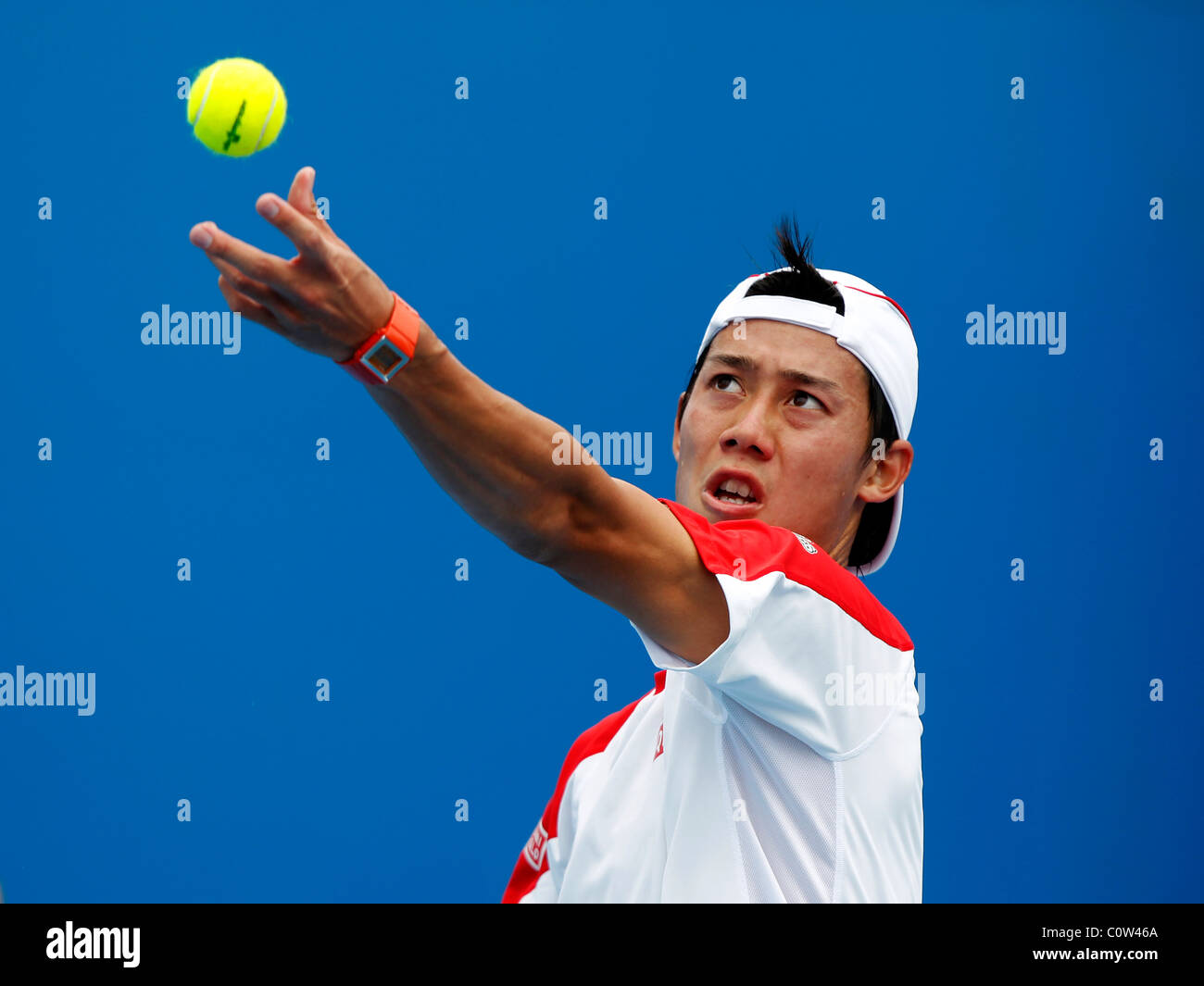 Kei Nishikori Japans bei der Australian Open 2011-Tennis-Turnier. Stockfoto