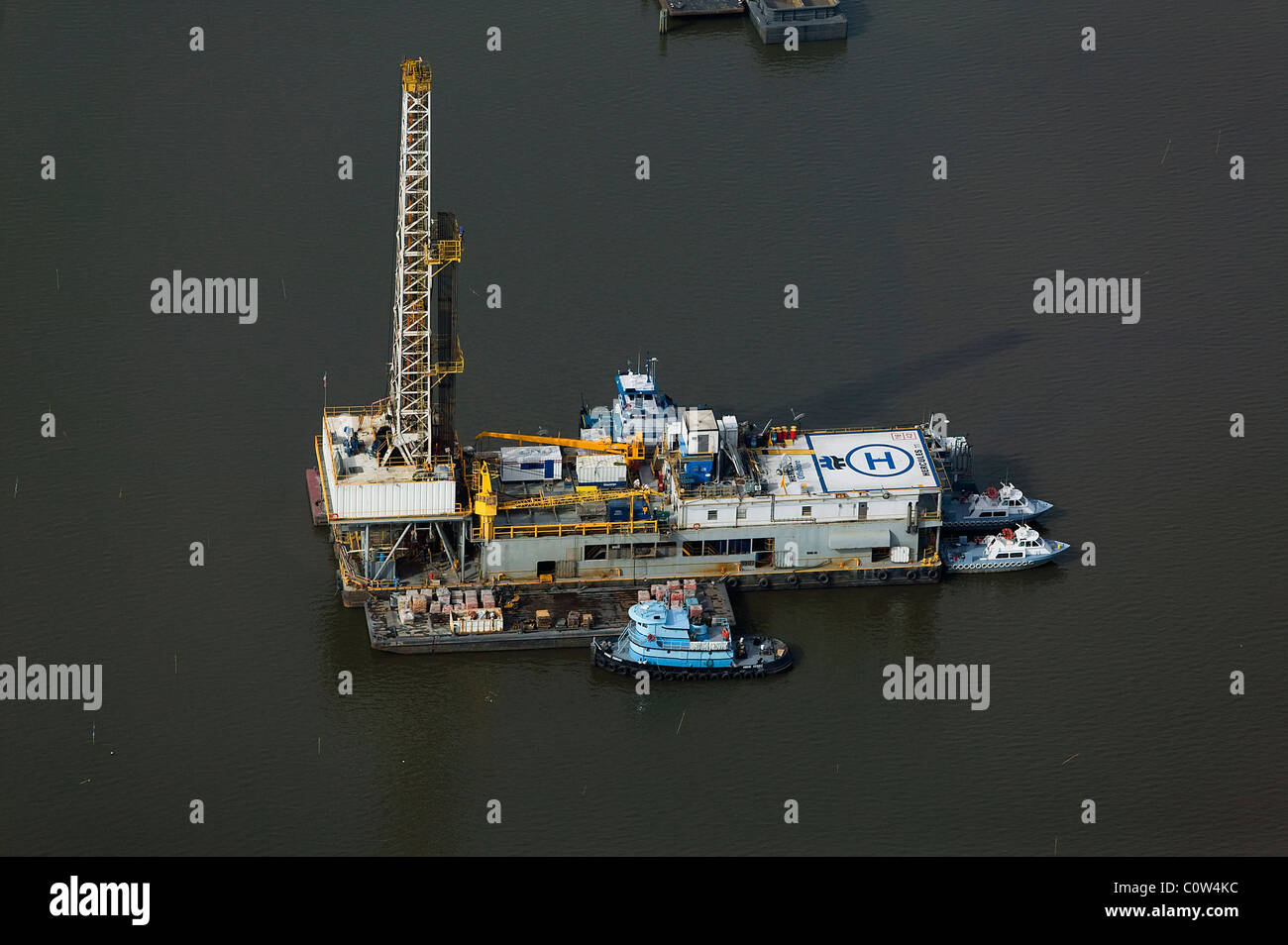 Luftaufnahmen über über Hercules Offshore-Ölplattform Texas Stockfoto