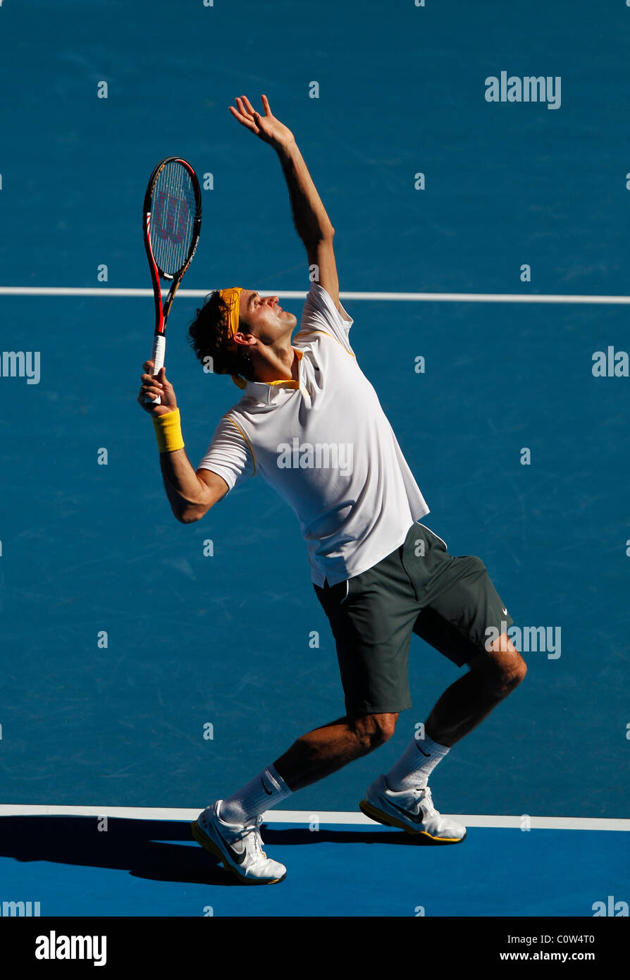 Roger Federer der Schweiz auf die Australian Open 2011-Tennis-Turnier. Stockfoto