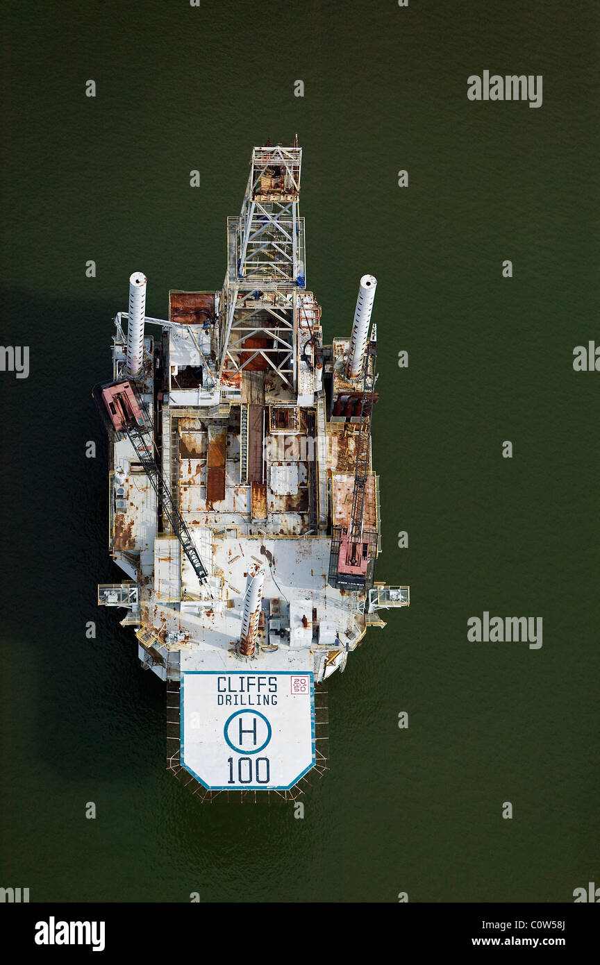 Luftaufnahme über Felsen Bohren Offshore-Öl-Plattform Texas Stockfoto