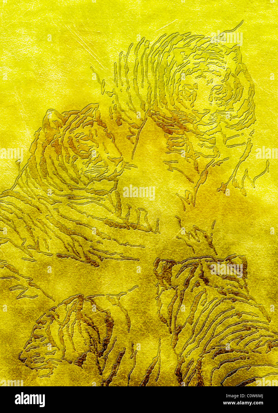 Entlastung der Tiger auf Gold Hintergründe Stockfoto