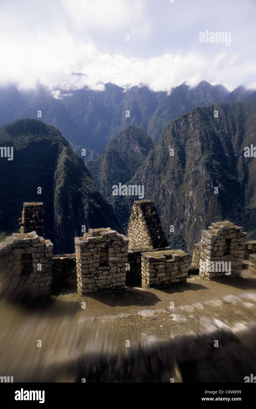 Gebäude des industriellen Sektors bei der UNESO Welt Erbe Inka Ruinen von Machu Picchu-Sacred Valley, Peru. Stockfoto