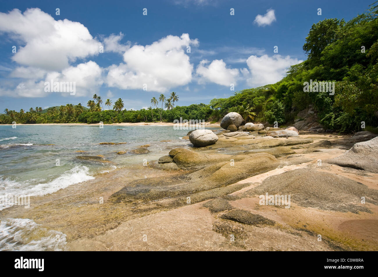 Surf & Wellen an isolierten Felsenstrand und Vieques Puerto Rico Stockfoto
