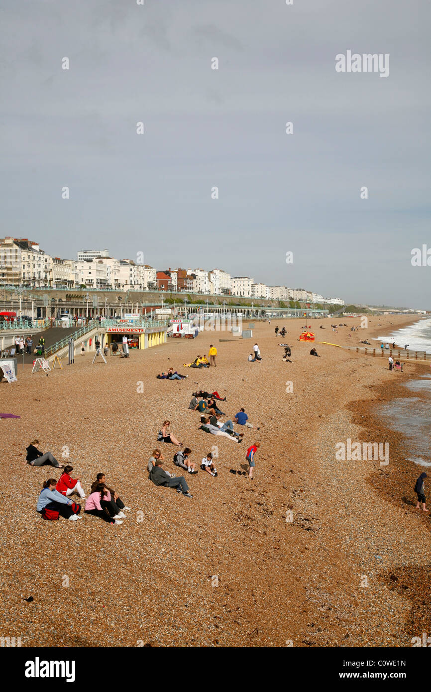 Blick über Brighton Beach, Brighton, England, UK. Stockfoto